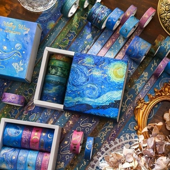 New 10 Rolls Van Gogh Watercolor Starry Night Washi Tape Scrapbook Art Design - Picture 4 of 5